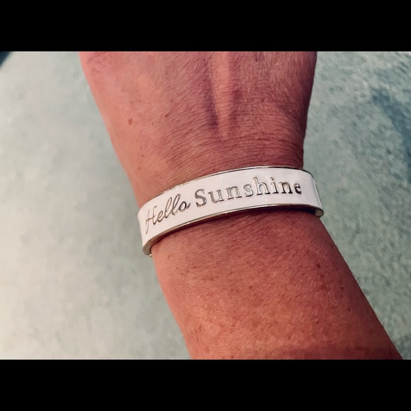 Hello Sunshine White & Gold Enamel Bangle Bracelet - Picture 2 of 8